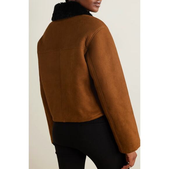 Nour Hammour S Nyla Simple Cropped Shearling Jacket in Cognac & Black - Picture 14 of 17